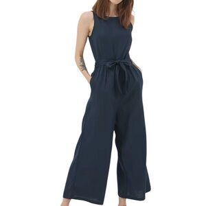 NWT Fat Face Liz Blue Linen Jumpsuit size 6R (missing tie belt)